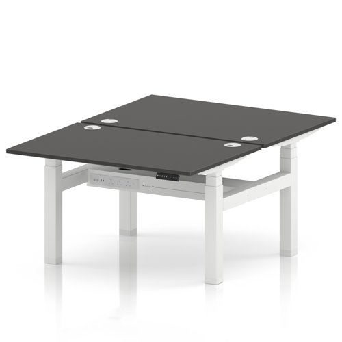 Air Back-to-Back 1200 x 800mm Height Adjustable 2 Person Office Bench Desk Carbon Grey Top with Cable Ports White Frame