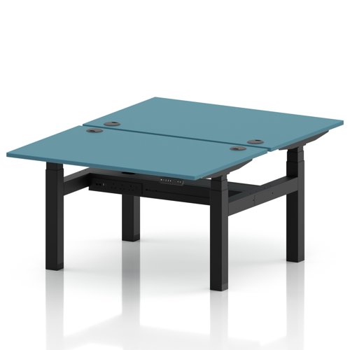 Air Back-to-Back 1200 x 800mm Height Adjustable 2 Person Office Bench Desk Dark Teal Top with Cable Ports Black Frame