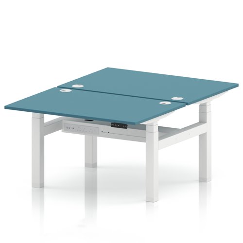 Air Back-to-Back 1200 x 800mm Height Adjustable 2 Person Office Bench Desk Dark Teal Top with Cable Ports White Frame