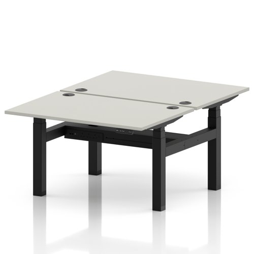 Air Back-to-Back 1200 x 800mm Height Adjustable 2 Person Office Bench Desk Dove Grey Top with Cable Ports Black Frame