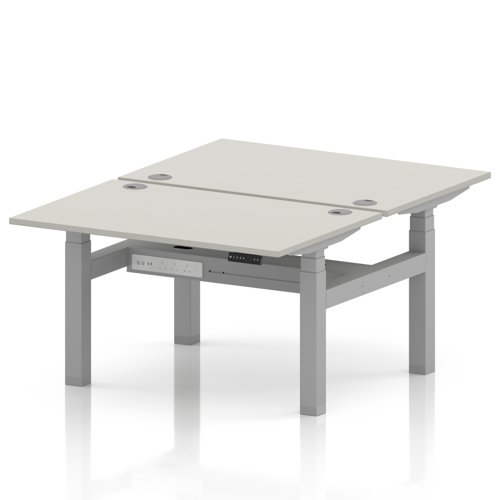 Air Back-to-Back 1200 x 800mm Height Adjustable 2 Person Office Bench Desk Dove Grey Top with Cable Ports Silver Frame
