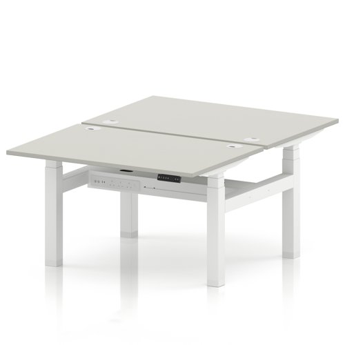 Air Back-to-Back 1200 x 800mm Height Adjustable 2 Person Office Bench Desk Dove Grey Top with Cable Ports White Frame