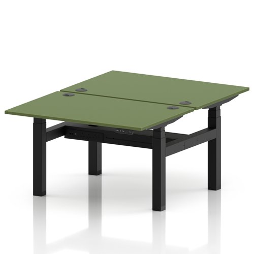 Air Back-to-Back 1200 x 800mm Height Adjustable 2 Person Office Bench Desk Moss Green Top with Cable Ports Black Frame