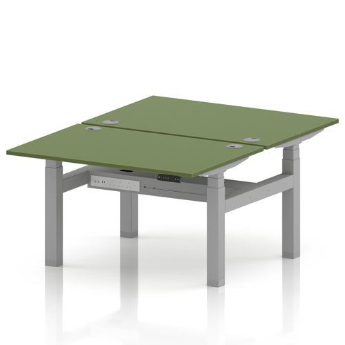 Air Back-to-Back 1200 x 800mm Height Adjustable 2 Person Office Bench Desk Moss Green Top with Cable Ports Silver Frame