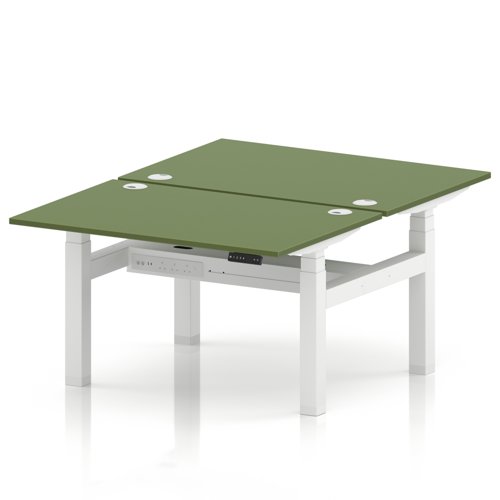 Air Back-to-Back 1200 x 800mm Height Adjustable 2 Person Office Bench Desk Moss Green Top with Cable Ports White Frame