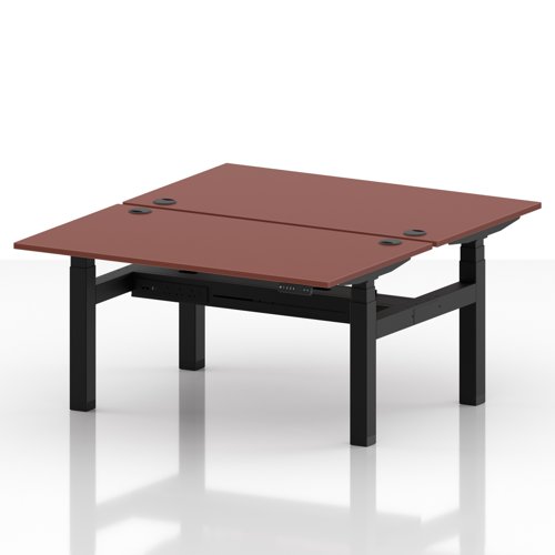 Air Back-to-Back 1400 x 800mm Height Adjustable 2 Person Office Bench Desk Brick Red Top with Cable Ports Black Frame