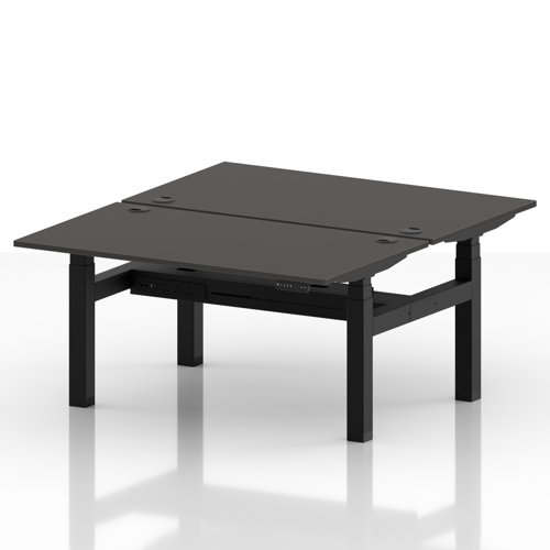Air Back-to-Back 1400 x 800mm Height Adjustable 2 Person Office Bench Desk Carbon Grey Top with Cable Ports Black Frame