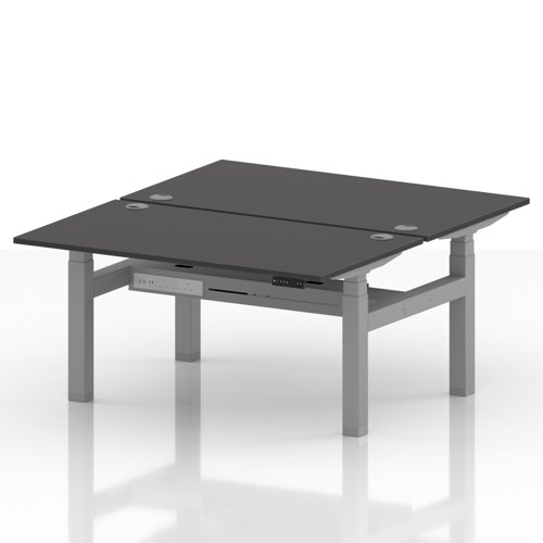 Air Back-to-Back 1400 x 800mm Height Adjustable 2 Person Office Bench Desk Carbon Grey Top with Cable Ports Silver Frame