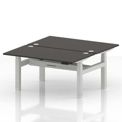 Air Back-to-Back 1400 x 800mm Height Adjustable 2 Person Office Bench Desk Carbon Grey Top with Cable Ports White Frame