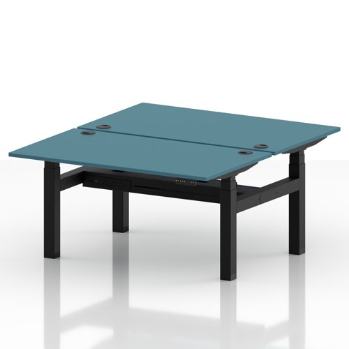 Air Back-to-Back 1400 x 800mm Height Adjustable 2 Person Office Bench Desk Dark Teal Top with Cable Ports Black Frame