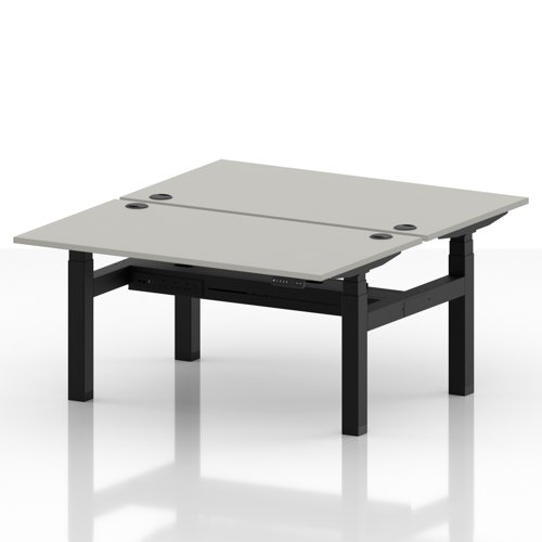 Air Back-to-Back 1400 x 800mm Height Adjustable 2 Person Office Bench Desk Dove Grey Top with Cable Ports Black Frame