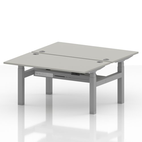 Air Back-to-Back 1400 x 800mm Height Adjustable 2 Person Office Bench Desk Dove Grey Top with Cable Ports Silver Frame