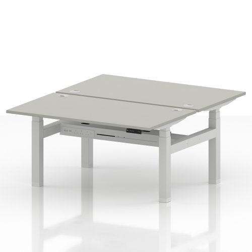 Air Back-to-Back 1400 x 800mm Height Adjustable 2 Person Office Bench Desk Dove Grey Top with Cable Ports White Frame