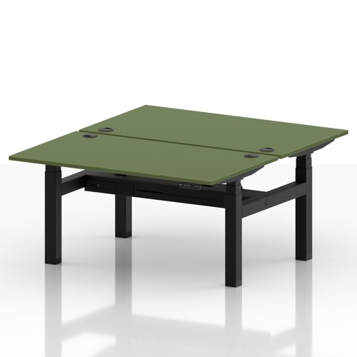Air Back-to-Back 1400 x 800mm Height Adjustable 2 Person Office Bench Desk Moss Green Top with Cable Ports Black Frame