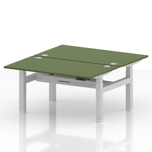 Air Back-to-Back 1400 x 800mm Height Adjustable 2 Person Office Bench Desk Moss Green Top with Cable Ports White Frame