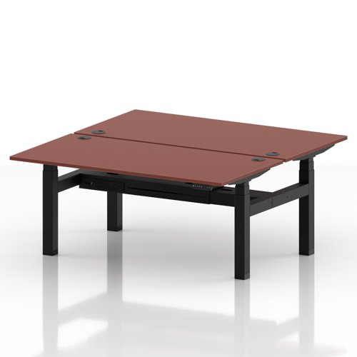 Air Back-to-Back 1600 x 800mm Height Adjustable 2 Person Office Bench Desk Brick Red Top with Cable Ports Black Frame