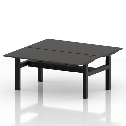 Air Back-to-Back 1600 x 800mm Height Adjustable 2 Person Office Bench Desk Carbon Grey Top with Cable Ports Black Frame