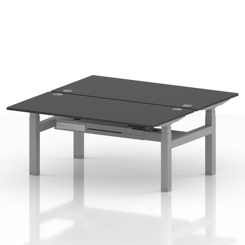 Air Back-to-Back 1600 x 800mm Height Adjustable 2 Person Office Bench Desk Carbon Grey Top with Cable Ports Silver Frame