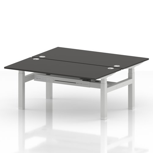 Air Back-to-Back 1600 x 800mm Height Adjustable 2 Person Office Bench Desk Carbon Grey Top with Cable Ports White Frame