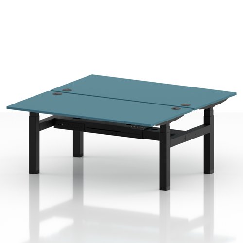 Air Back-to-Back 1600 x 800mm Height Adjustable 2 Person Office Bench Desk Dark Teal Top with Cable Ports Black Frame