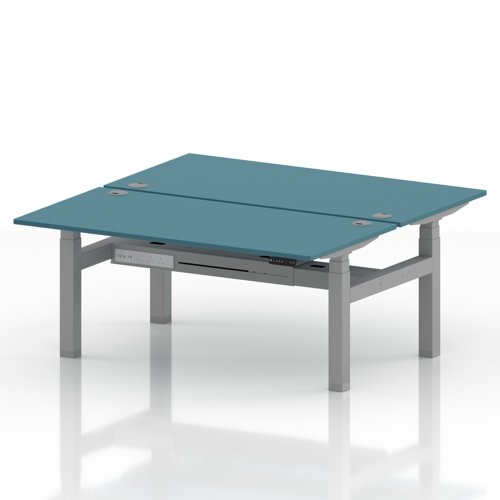 Air Back-to-Back 1600 x 800mm Height Adjustable 2 Person Office Bench Desk Dark Teal Top with Cable Ports Silver Frame