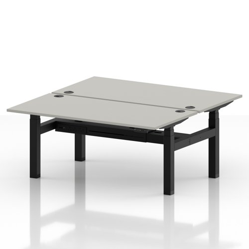 Air Back-to-Back 1600 x 800mm Height Adjustable 2 Person Office Bench Desk Dove Grey Top with Cable Ports Black Frame