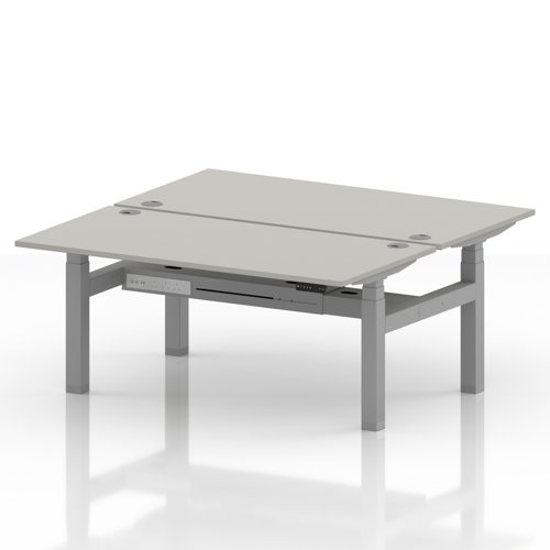 Air Back-to-Back 1600 x 800mm Height Adjustable 2 Person Office Bench Desk Dove Grey Top with Cable Ports Silver Frame