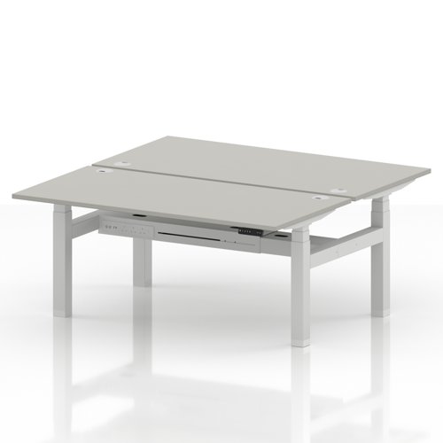 Air Back-to-Back 1600 x 800mm Height Adjustable 2 Person Office Bench Desk Dove Grey Top with Cable Ports White Frame