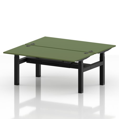 Air Back-to-Back 1600 x 800mm Height Adjustable 2 Person Office Bench Desk Moss Green Top with Cable Ports Black Frame
