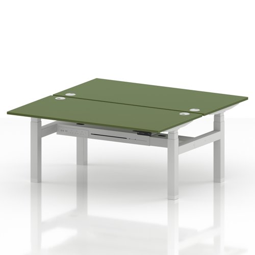 Air Back-to-Back 1600 x 800mm Height Adjustable 2 Person Office Bench Desk Moss Green Top with Cable Ports White Frame