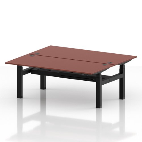 Air Back-to-Back 1800 x 800mm Height Adjustable 2 Person Office Bench Desk Brick Red Top with Cable Ports Black Frame
