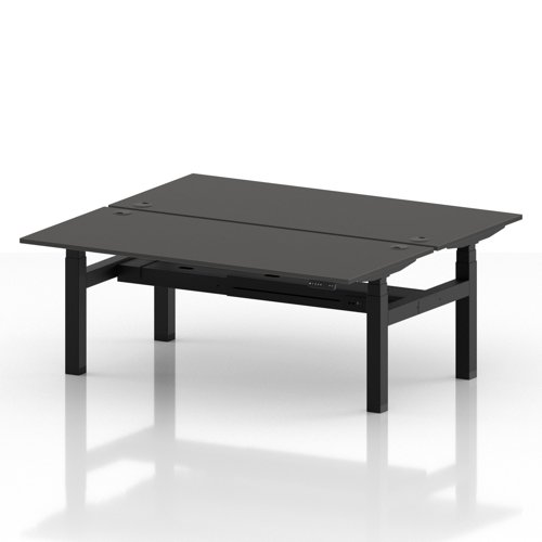 Air Back-to-Back 1800 x 800mm Height Adjustable 2 Person Office Bench Desk Carbon Grey Top with Cable Ports Black Frame