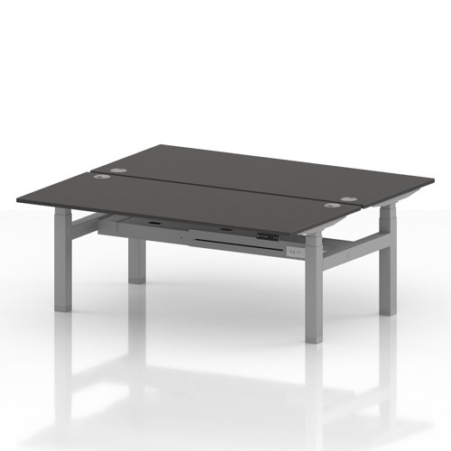 Air Back-to-Back 1800 x 800mm Height Adjustable 2 Person Office Bench Desk Carbon Grey Top with Cable Ports Silver Frame