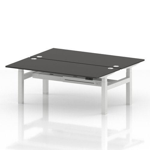 Air Back-to-Back 1800 x 800mm Height Adjustable 2 Person Office Bench Desk Carbon Grey Top with Cable Ports White Frame