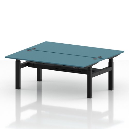 Air Back-to-Back 1800 x 800mm Height Adjustable 2 Person Office Bench Desk Dark Teal Top with Cable Ports Black Frame