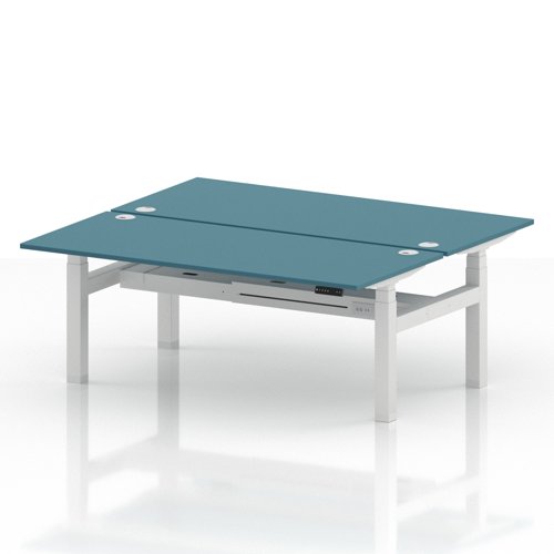Air Back-to-Back 1800 x 800mm Height Adjustable 2 Person Office Bench Desk Dark Teal Top with Cable Ports White Frame