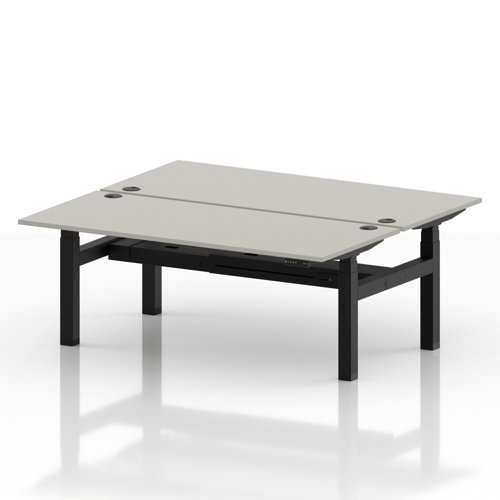 Air Back-to-Back 1800 x 800mm Height Adjustable 2 Person Office Bench Desk Dove Grey Top with Cable Ports Black Frame