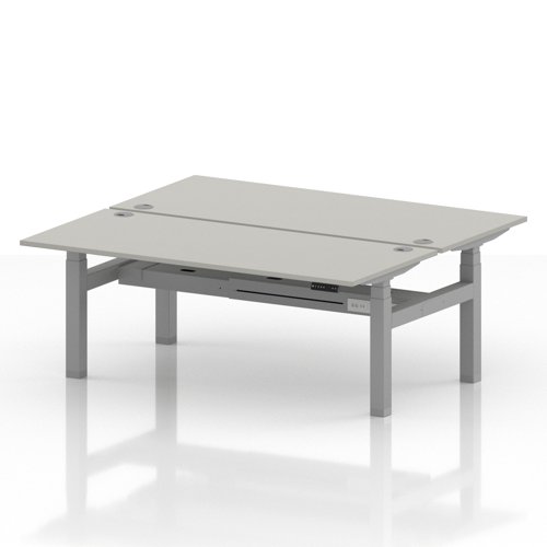 Air Back-to-Back 1800 x 800mm Height Adjustable 2 Person Office Bench Desk Dove Grey Top with Cable Ports Silver Frame