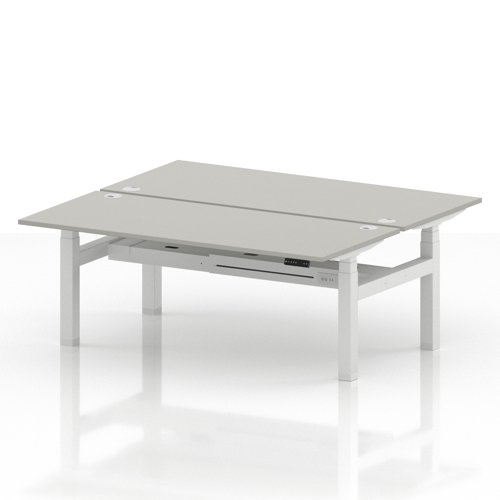 Air Back-to-Back 1800 x 800mm Height Adjustable 2 Person Office Bench Desk Dove Grey Top with Cable Ports White Frame