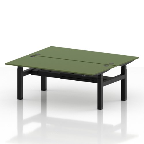 Air Back-to-Back 1800 x 800mm Height Adjustable 2 Person Office Bench Desk Moss Green Top with Cable Ports Black Frame