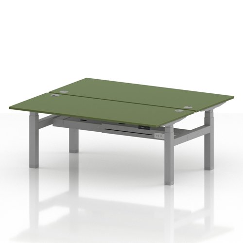 Air Back-to-Back 1800 x 800mm Height Adjustable 2 Person Office Bench Desk Moss Green Top with Cable Ports Silver Frame