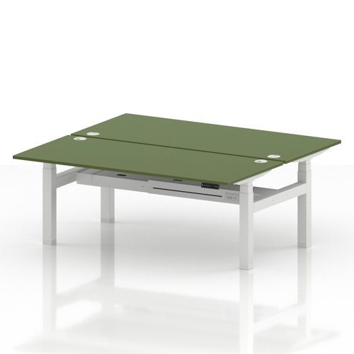 Air Back-to-Back 1800 x 800mm Height Adjustable 2 Person Office Bench Desk Moss Green Top with Cable Ports White Frame