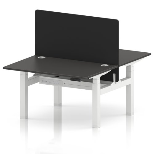 Air Back-to-Back 1200 x 800mm Height Adjustable 2 Person Office Bench Desk Carbon Grey Top with Cable Ports White Frame with Black Straight Screen