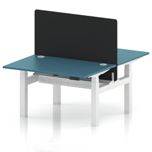 Air Back-to-Back 1200 x 800mm Height Adjustable 2 Person Office Bench Desk Dark Teal Top with Cable Ports White Frame with Black Straight Screen