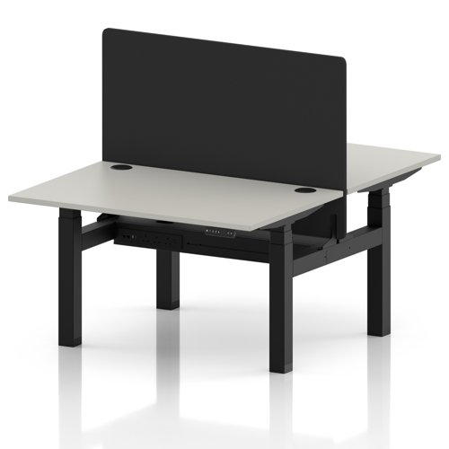 Air Back-to-Back 1200 x 800mm Height Adjustable 2 Person Office Bench Desk Dove Grey Top with Cable Ports Black Frame with Black Straight Screen