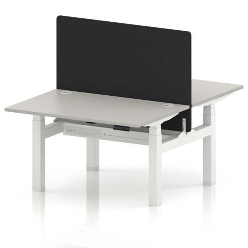 Air Back-to-Back 1200 x 800mm Height Adjustable 2 Person Office Bench Desk Dove Grey Top with Cable Ports White Frame with Black Straight Screen
