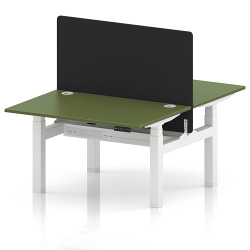Air Back-to-Back 1200 x 800mm Height Adjustable 2 Person Office Bench Desk Moss Green Top with Cable Ports White Frame with Black Straight Screen