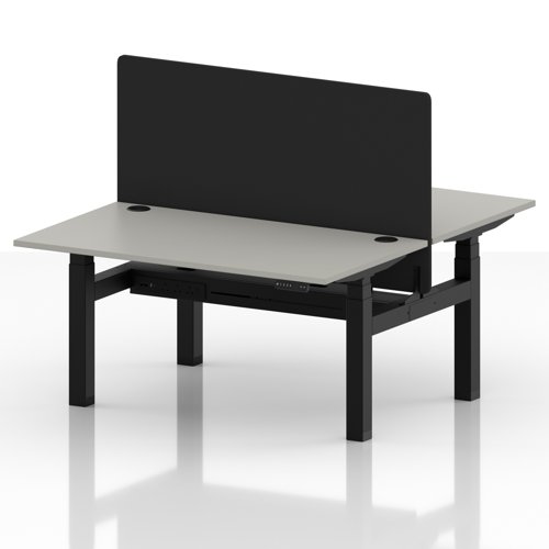 Air Back-to-Back 1400 x 800mm Height Adjustable 2 Person Office Bench Desk Dove Grey Top with Cable Ports Black Frame with Black Straight Screen
