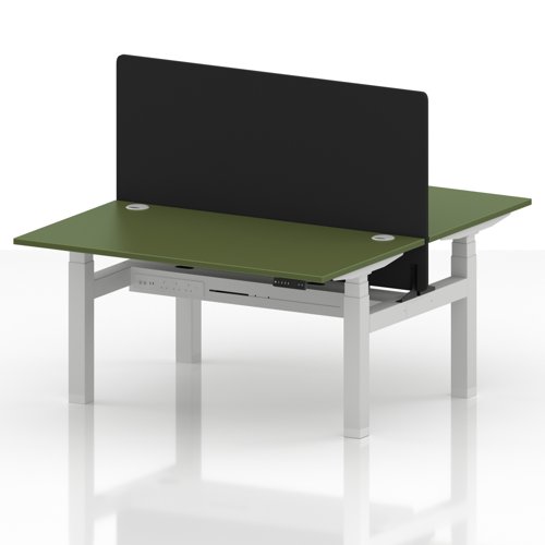 Air Back-to-Back 1400 x 800mm Height Adjustable 2 Person Office Bench Desk Moss Green Top with Cable Ports White Frame with Black Straight Screen