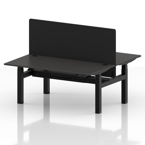 Air Back-to-Back 1600 x 800mm Height Adjustable 2 Person Office Bench Desk Carbon Grey Top with Cable Ports Black Frame with Black Straight Screen